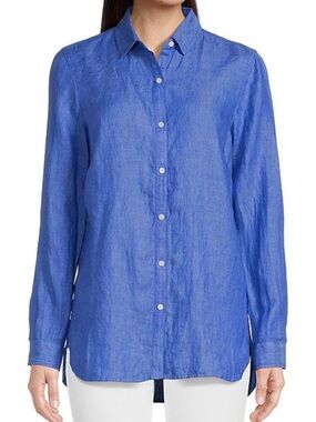 Talbots Blue Linen Button-Up Top